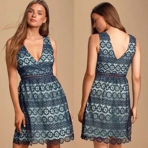 Forever My Love Navy Blue Crochet Lace Skater